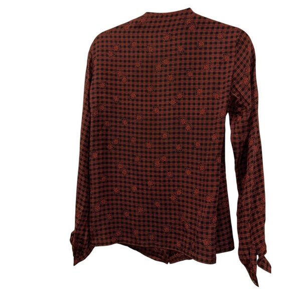 Silk Plaid Pattern Blouse - Red - Picture 5 of 6